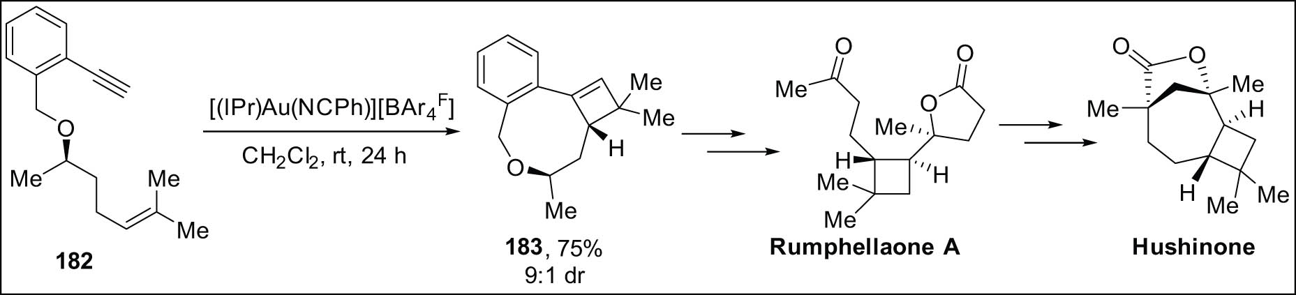 Scheme 52 
                  Crucial step strategy for the total syntheses of hushinone and rumellaone A.