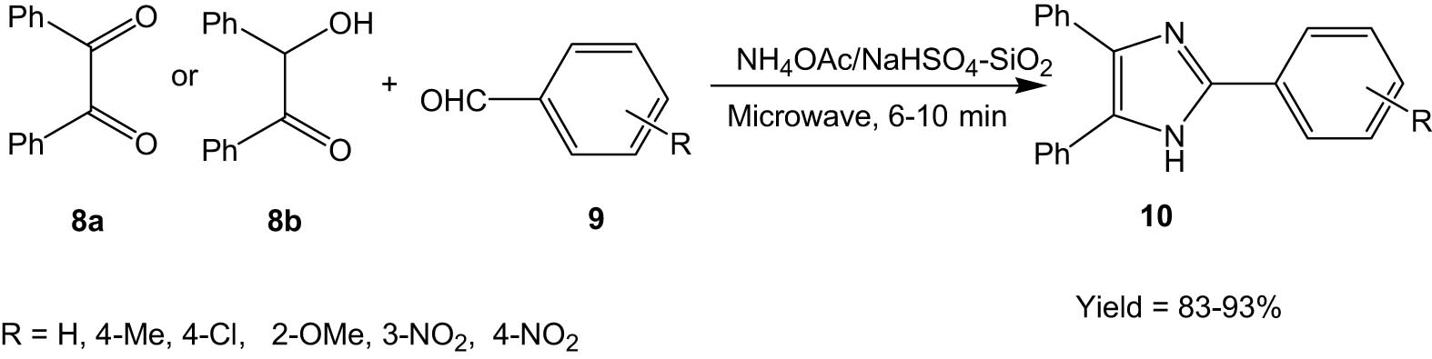 Scheme 3 
               Solid-phase synthesis of imidazoles under microwave irradiation.
            