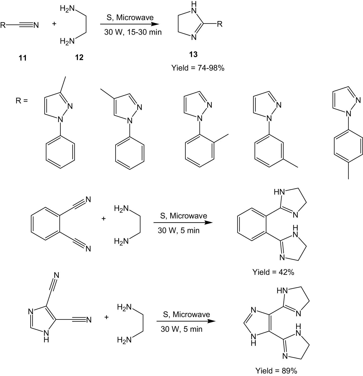 Scheme 4 
               Microwave-assisted synthesis of imidazolines.
            
