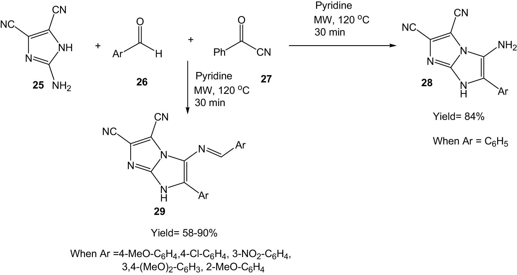 Scheme 8 
               Synthesis of imidazo[1,2-a]imidazole derivatives under microwave irradiation.
            