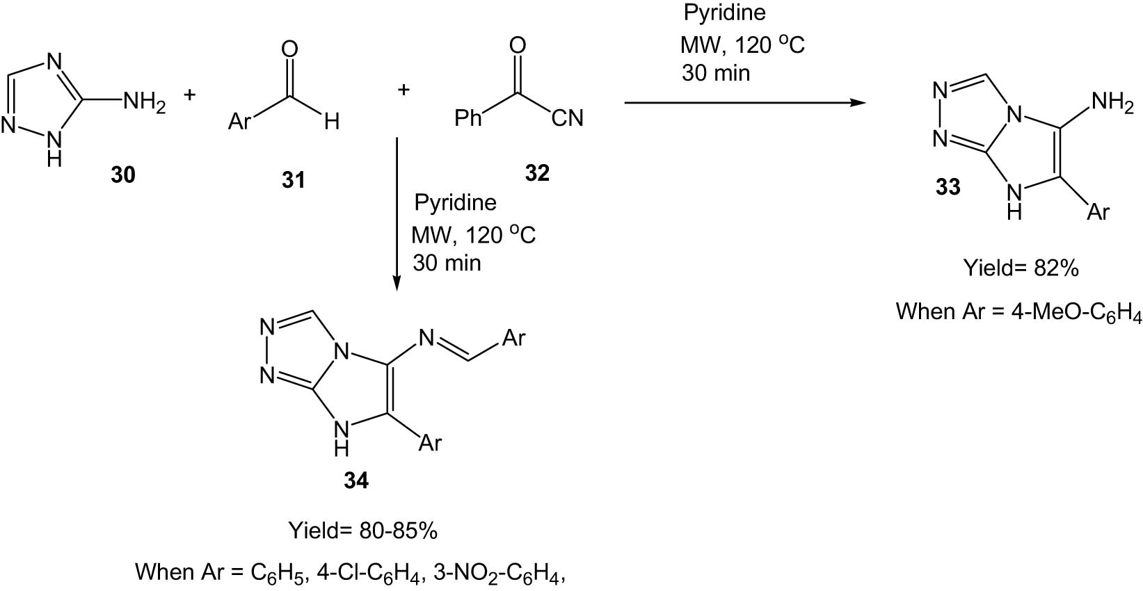 Scheme 9 
               Synthesis of imidazo[2,1-c][1,2,4]triazole derivatives under microwave irradiation.
            