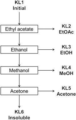 Figure 5: Scheme of the sequential solvent fractionation applied to KL.