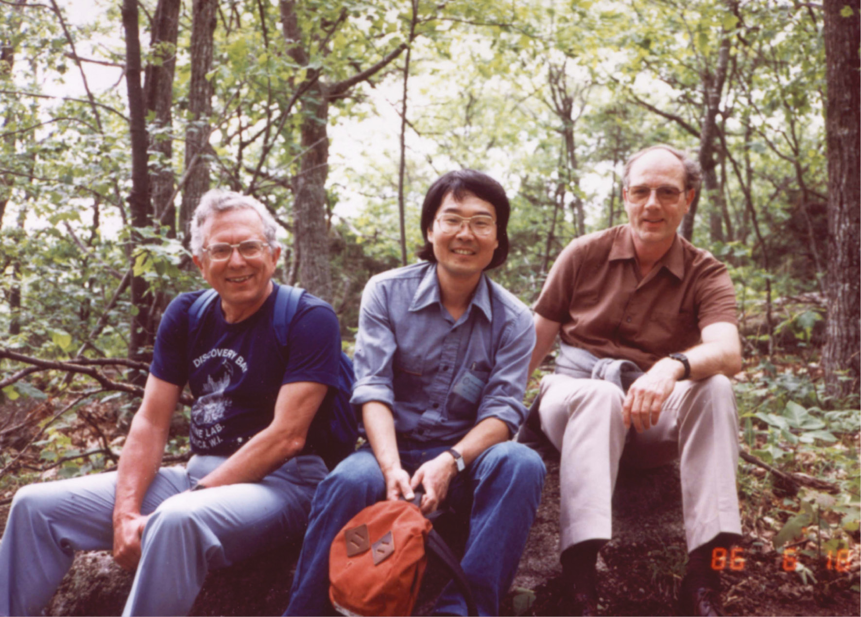 Figure 1: With my mentors.J. Fred Woessner (left), the author (center) and Alan J. Barrett (right). The photograph was taken at the 1986 Gordon Research Conference on Proteolytic Enzymes and Their Inhibitors. In the summer of 1986, the author moved from New Jersey to Kansas city.