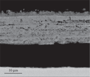 Figure 5: Micrograph (SEM/BEI) of a cross section of Ti-5Al-2.5Sn oxidized in air at 750°C for 24 h.