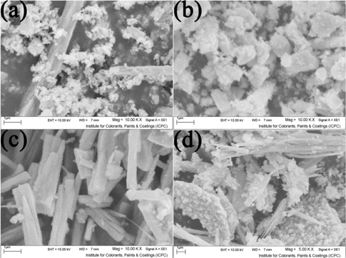 Figure 5: SEM image of (a–d) sample no. 7–10, respectively.
