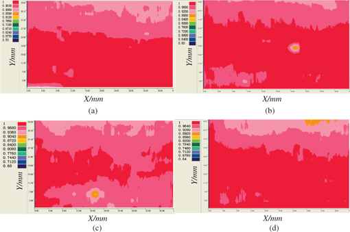 Figure 5: Effects of ultrasonic power on the compact density of ingot. (a) No ultrasonic; (b) 400 W; (c) 700 W and (d) 1,000 W.