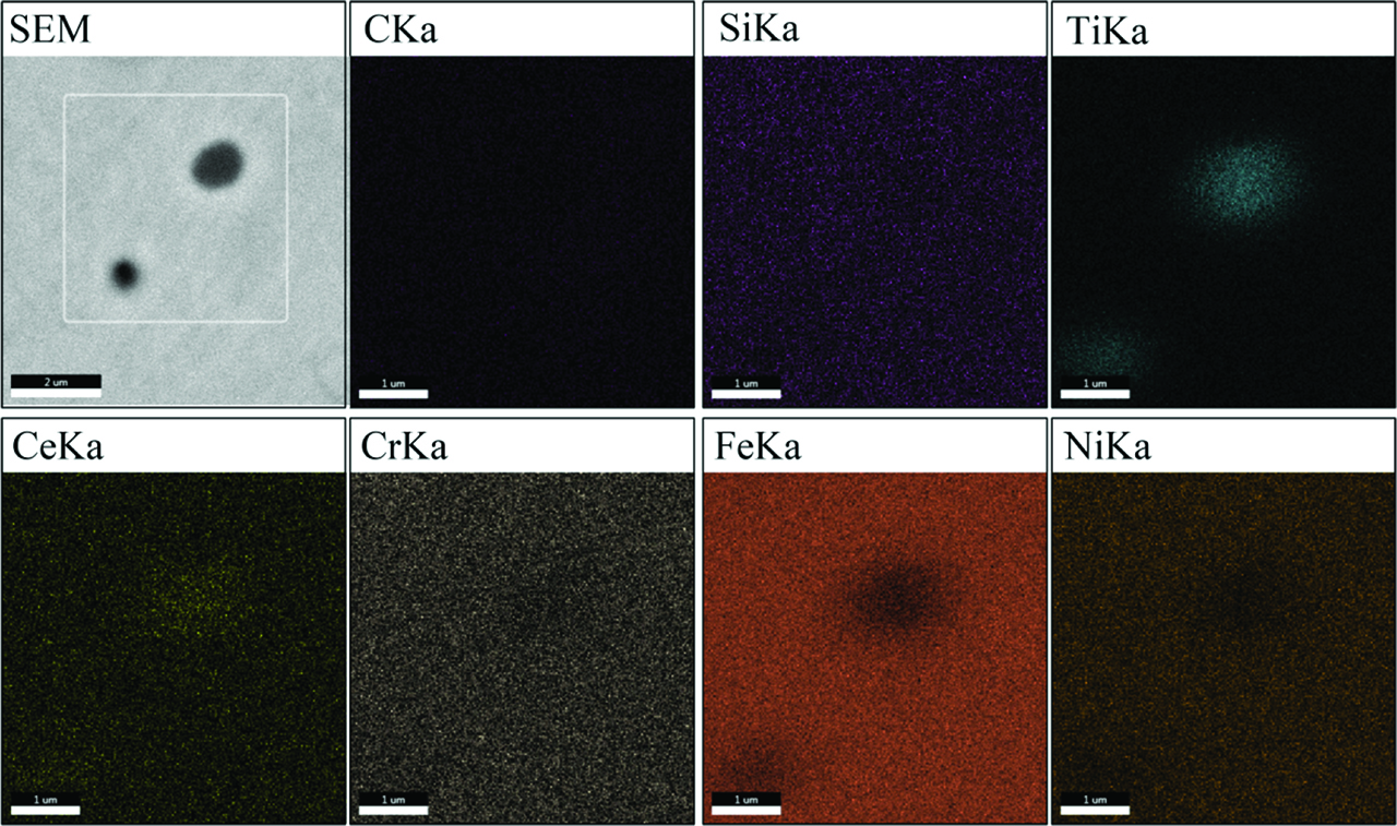 Figure 6: Distribution of elements in the microstructure of A3 cladding layer.