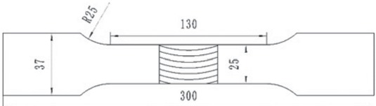 Figure 3 The dimensions of tensile test samples (unit: mm).