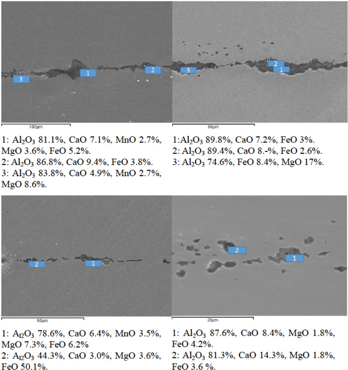 Figure 7 Inclusions in steel around the slide gate