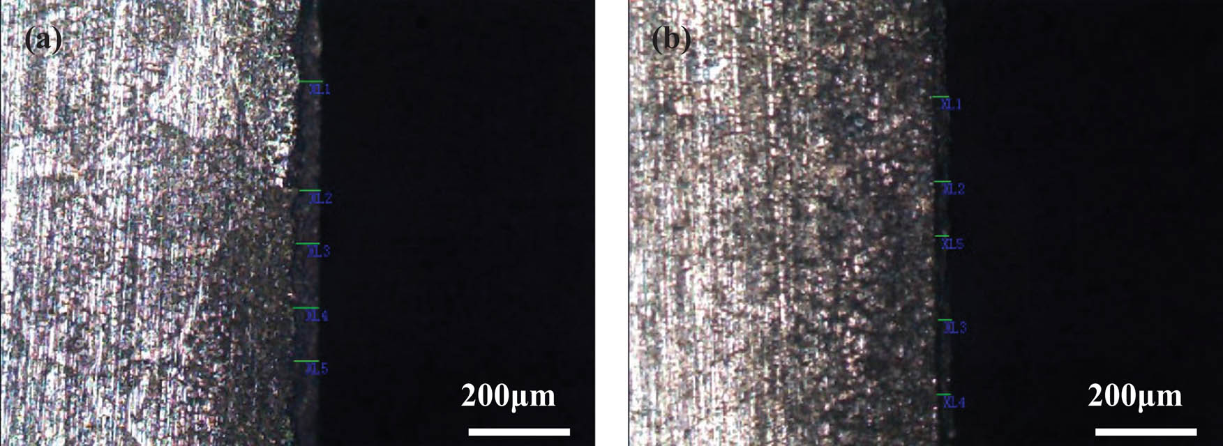 Figure 7 The morphology of corrosion in brass alloy with and without EPT (a) original sample and (b) 3 Hz.
