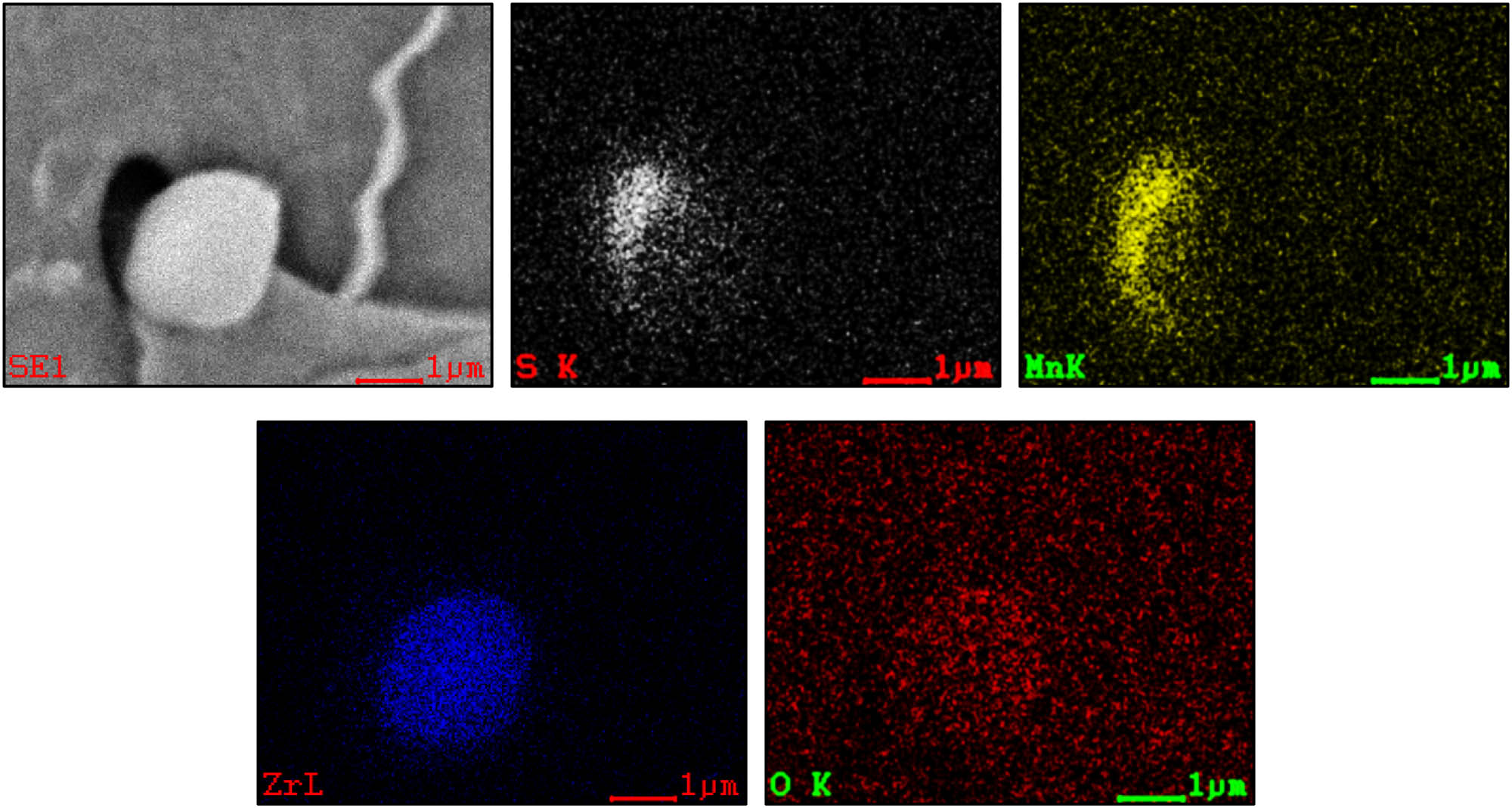 Figure 5 Surface scanning of Zr–O + MnS composite phase in N3 steel.