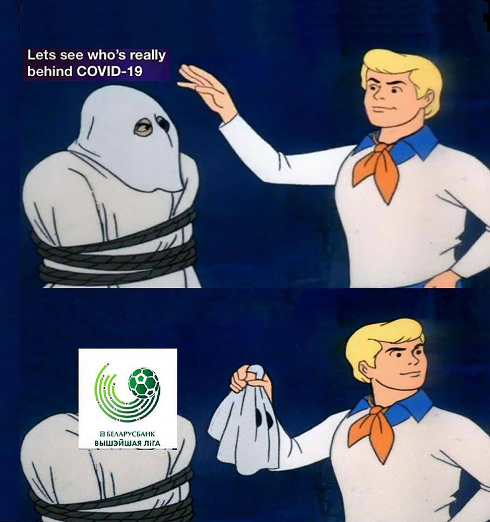 Figure 5: Commenting on the Belarusian league’s continuation during the COVID-19 pandemic.https://www.facebook.com/photo.php?fbid=10163227184135052&set=gm.248008343047180&type=3&theater&ifg=1.