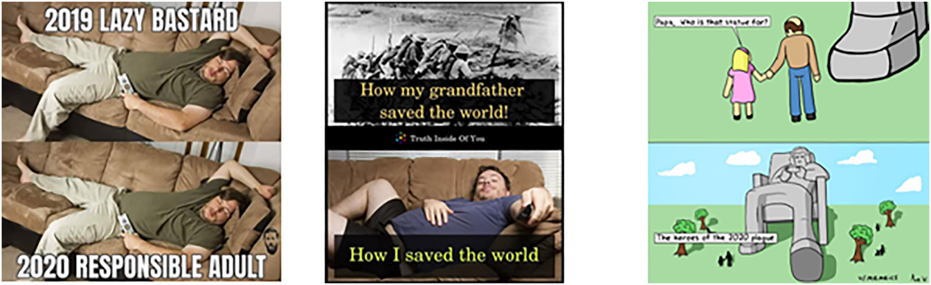 Figure 4: Memes about the heroes of the pandemic: those who stay at home.