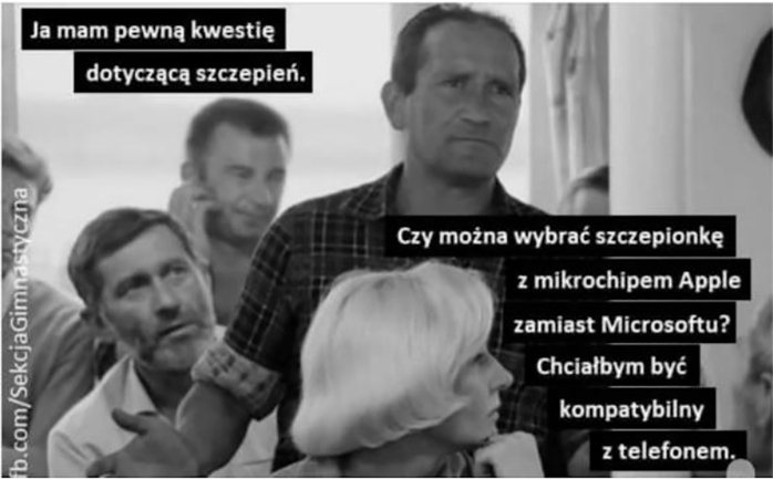 Figure 4: Rejs. “I have a certain issue concerning vaccination. Can one choose the vaccine with the Apple microchip instead of Microsoft one? I would like to be compatible with my phone.”
