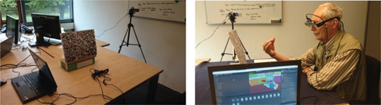 Figure 5 
            (left) – the setup; (right) – one of the participants during the experiment.
          