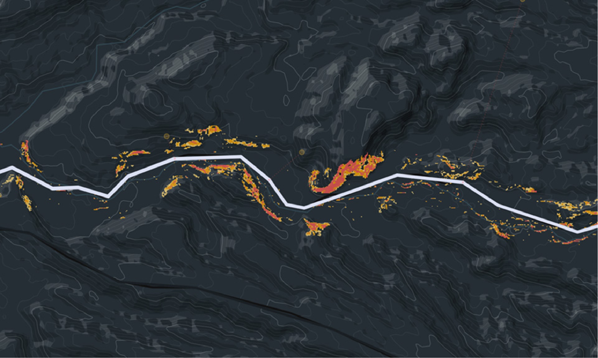 Figure 8 
              Detail of the unstable areas along the access route to a settlement.
            