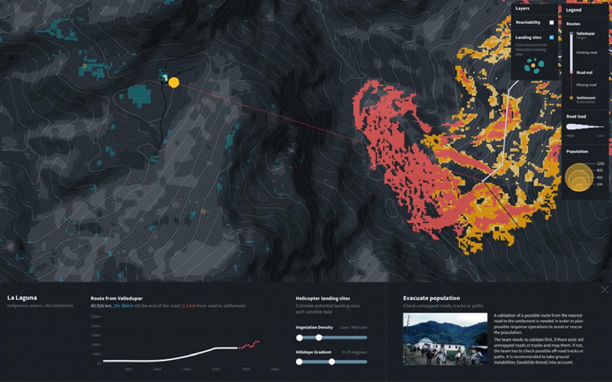 Figure 11 
              Estimated landing sites near the indigenous reserve “La Laguna”, situated 2,2km from the nearest road.
            