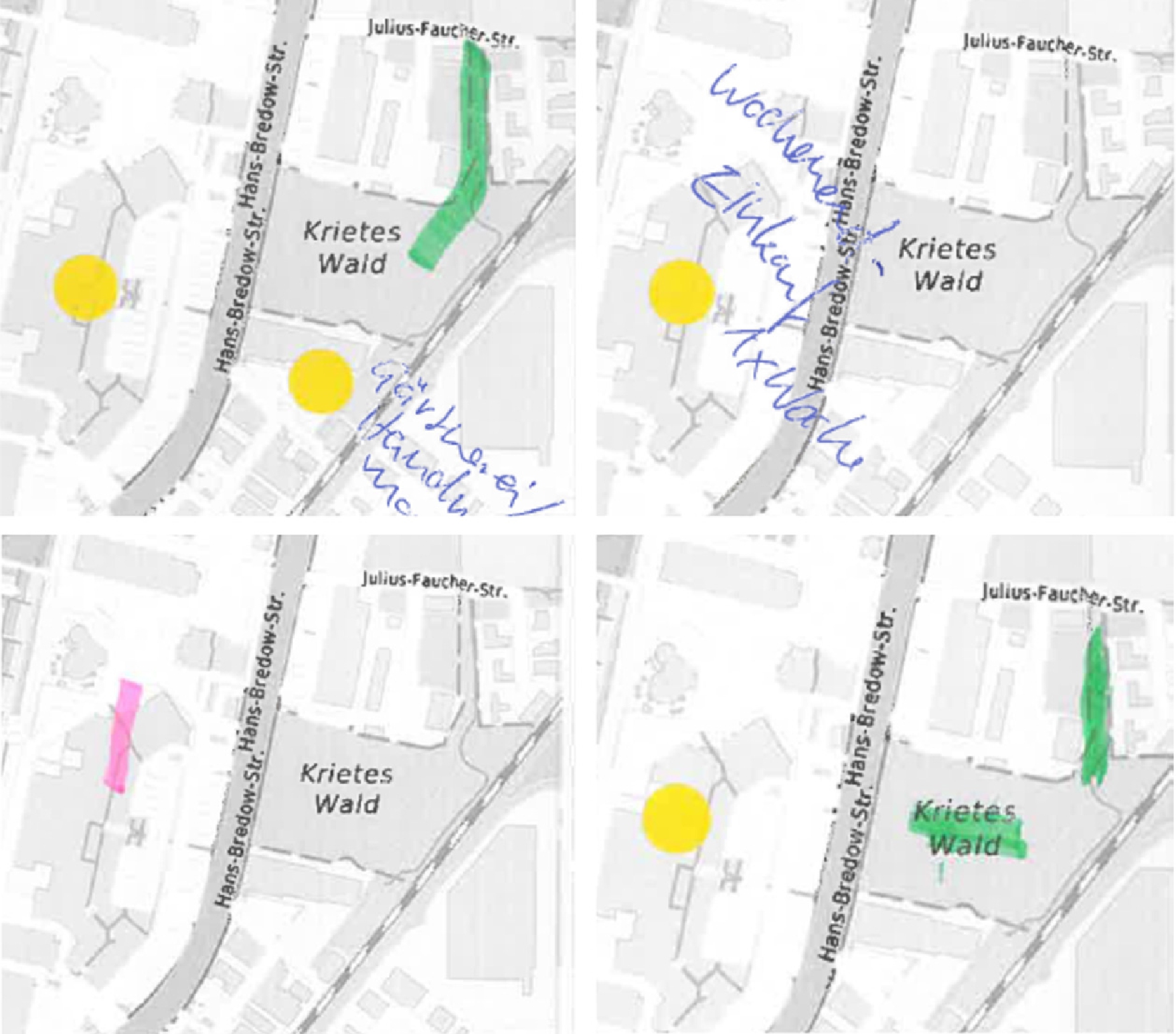Figure 8 
            Cut-out of the same part of the map from different participants.
          