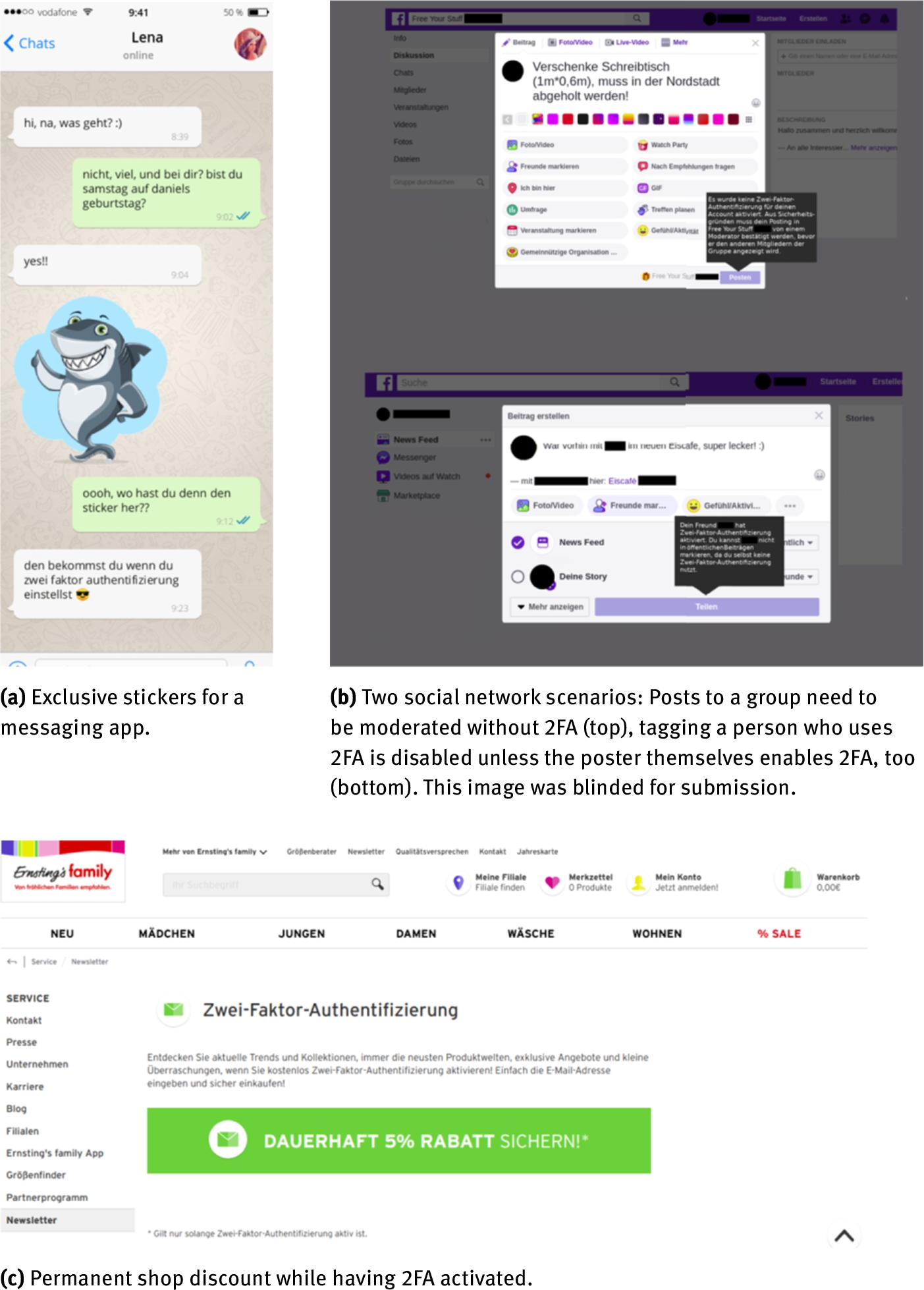 Figure 3 
            2FA incentive mock-ups for various services which were designed for the focus group evaluation.
          