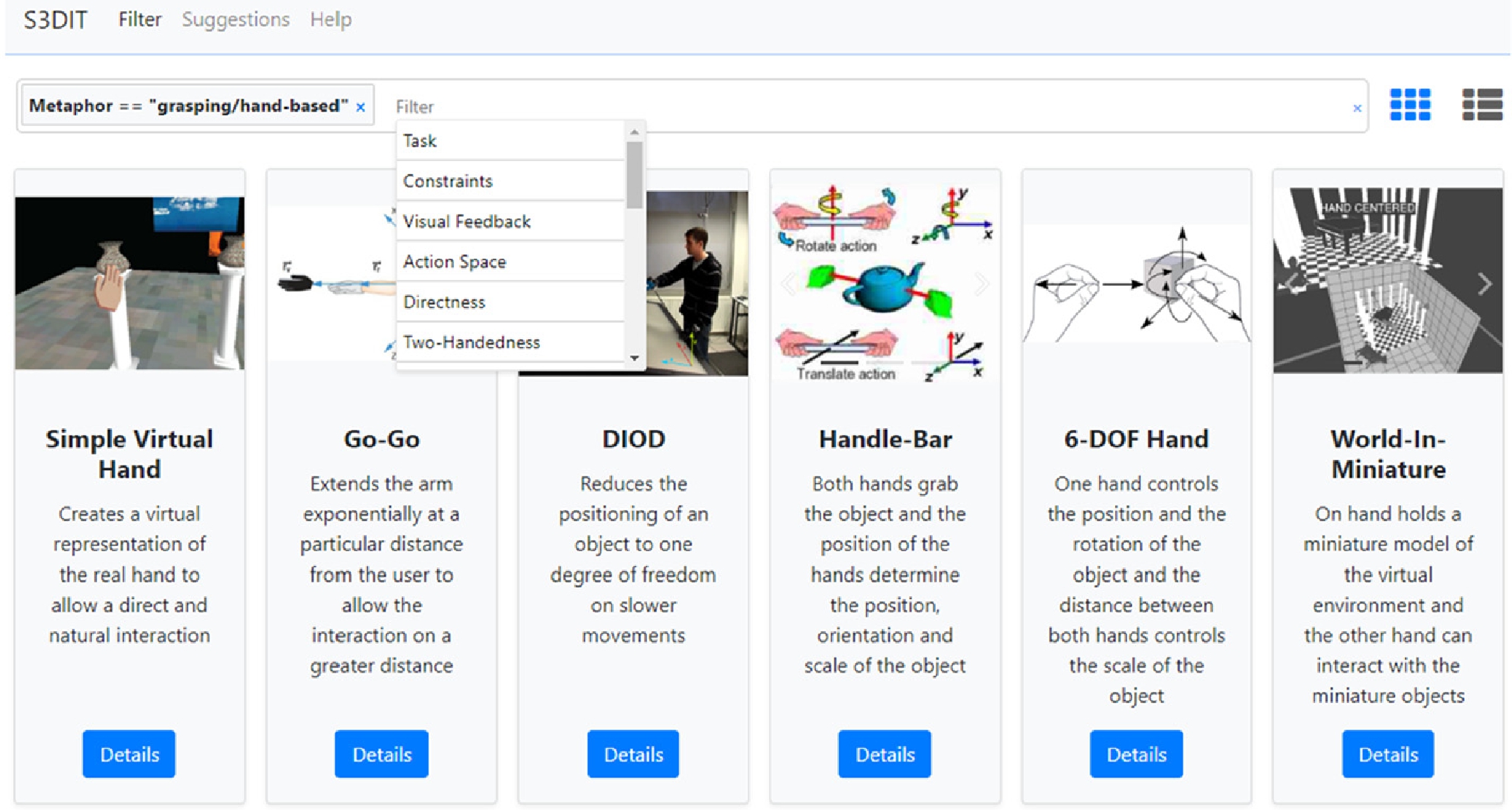 Figure 6 
              Main page of S3DIT (Suggestions for 3D User Interfaces).
            