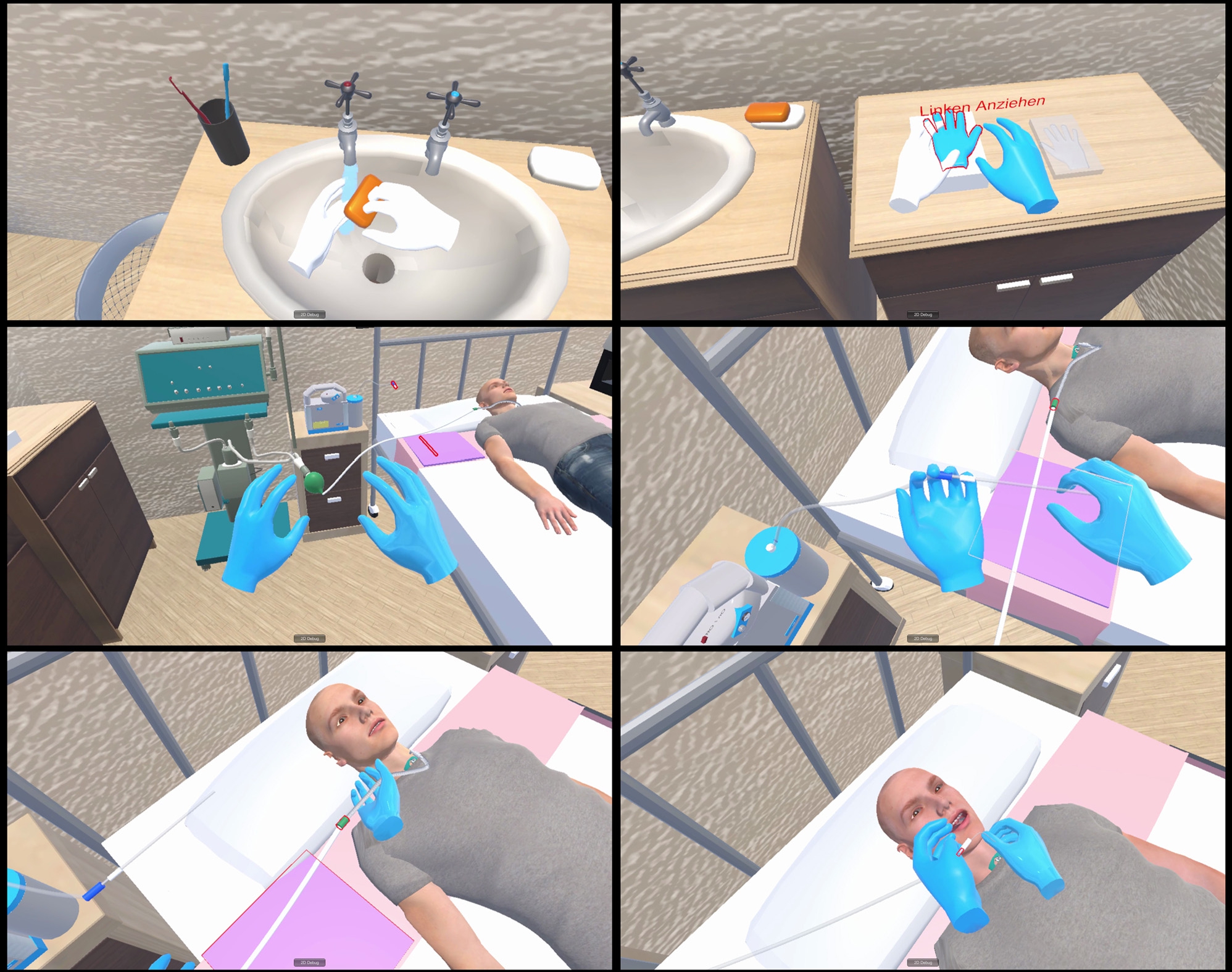 Figure 1 
              Screenshot collage of the VR simulation.
            