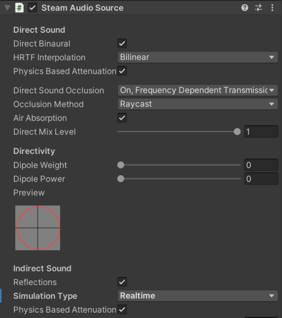 Figure 3 
            Steam Audio source component.
          