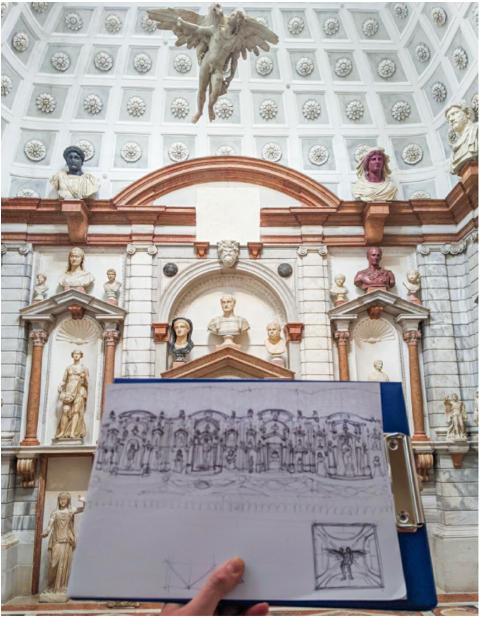 Figure 1 
            Tribuna Grimani at Venice, Italy. Mixed composition: equirectangular and classical perspectives © Chiara Masiero Sgrinzatto, 2020.
          