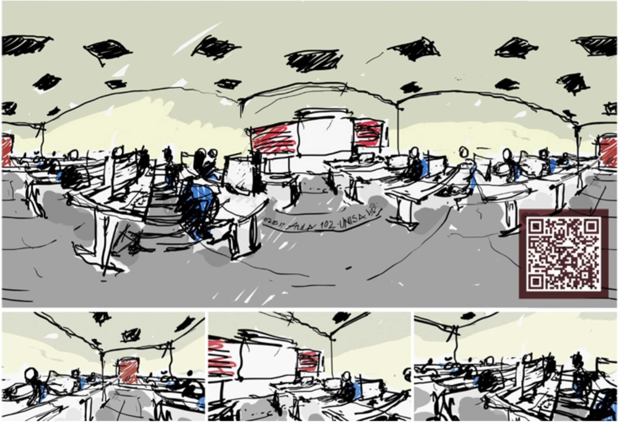 Figure 2 
              Room 102. Equirectangular drawing and VR visualisation. © Lucas Fabian Olivero, 2017.
            