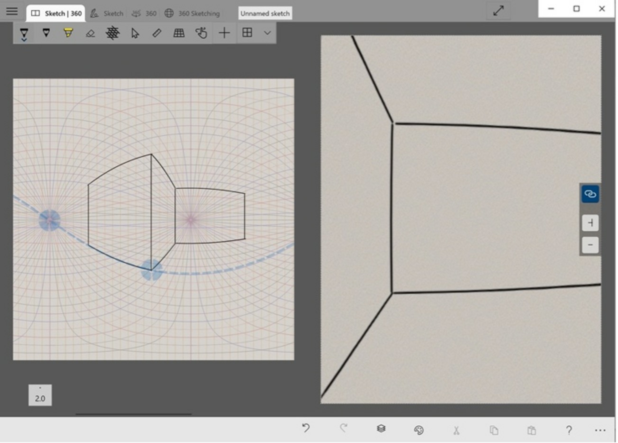 Figure 7 
                Drawing boxes in Sketch 360 using the 2-point stencil, i. e., the Eq A Snap tool and sliding grid adopted from Eq A Sketch 360.
              