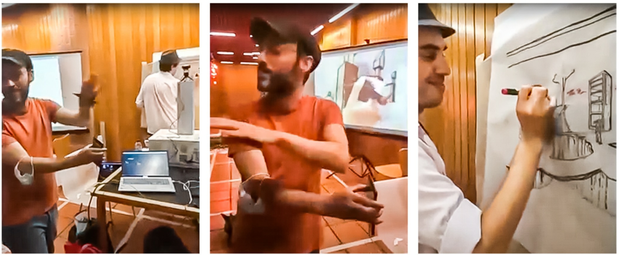 Figure 18 
              António Bandeira Araújo and Lucas Fabian Olivero explaining and performing a live demo. Ph: Juliana Wexel.
            