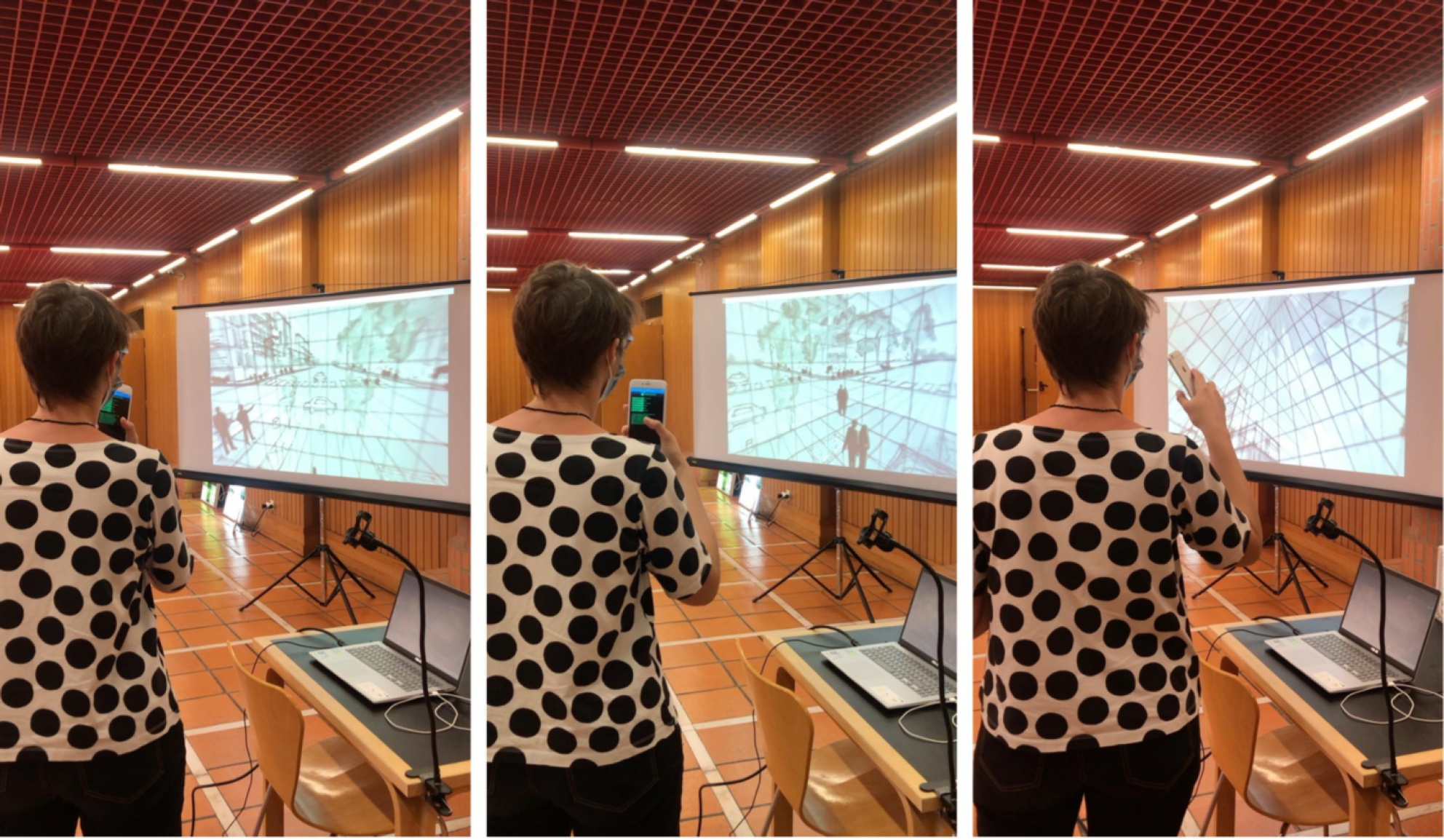 Figure 19 
              Chiara Masiero Sgrinzatto testing the artefact during the exhibition at ARTECH 2021. Ph: Lucas Fabian Olivero.
            