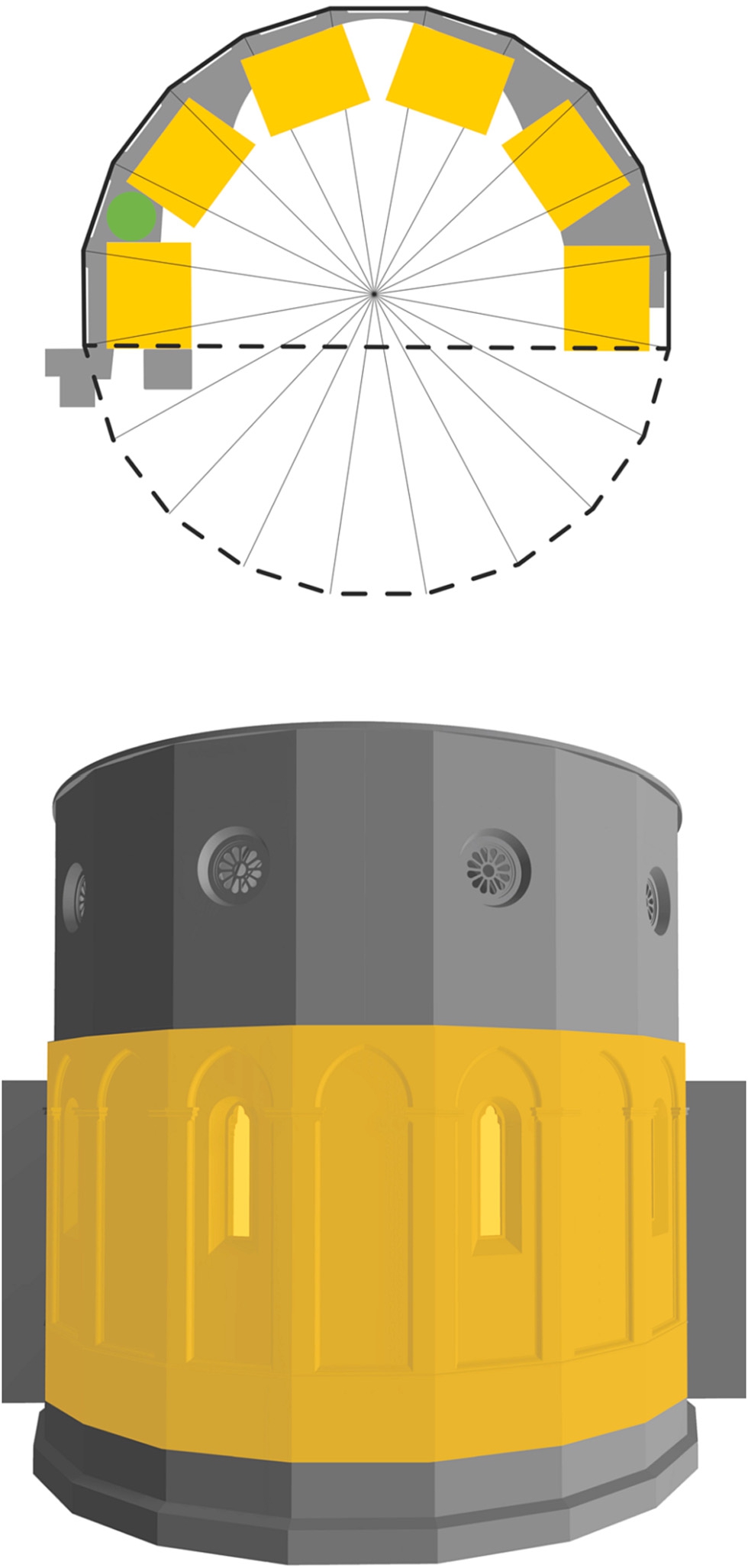 Figure 5 
            Virtual reconstruction of the apses in its original configuration.
          