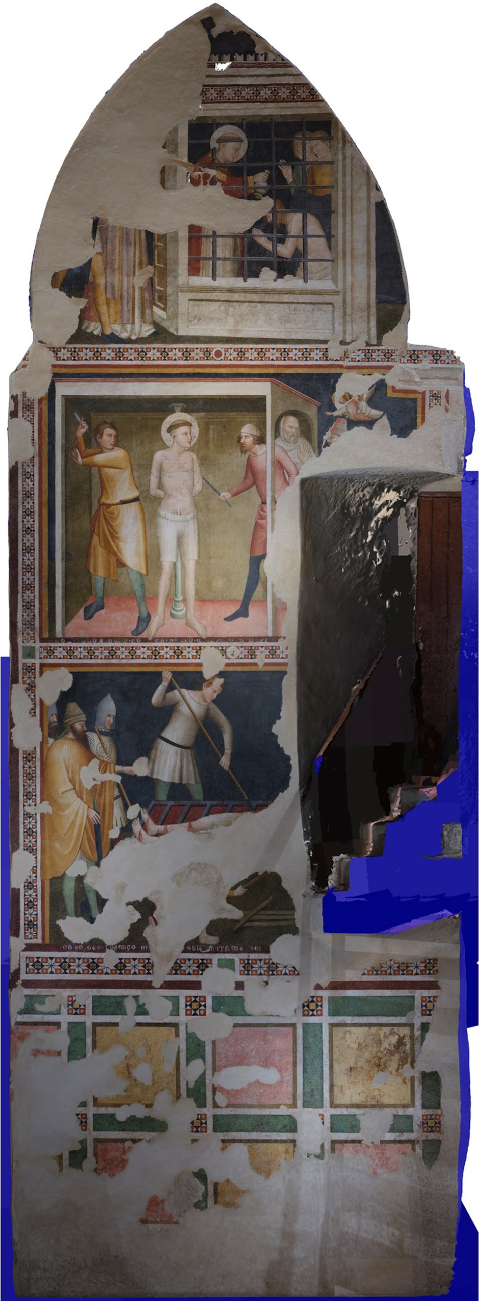 Figure 6 
            Early output from the photogrammetry session of February 2021, right front of the St. Lawrence’s chapel with the frescoes by Allegretto Nuzi.
          