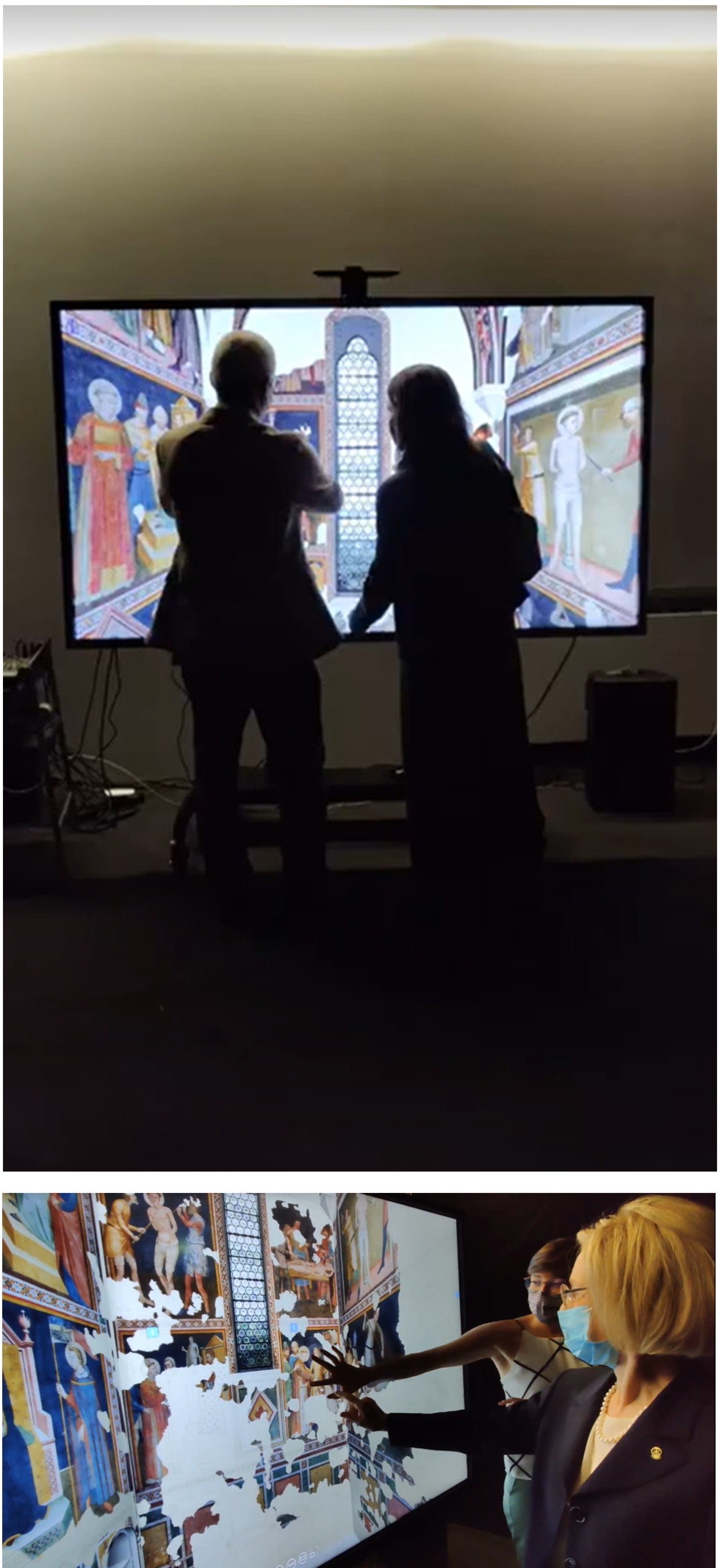 Figure 11 
            The touchscreen at the Art Gallery in Fabriano on the opening day of the specific space dedicated to the virtual reconstruction of the Frescoes from the Gothic Cathedral.
          