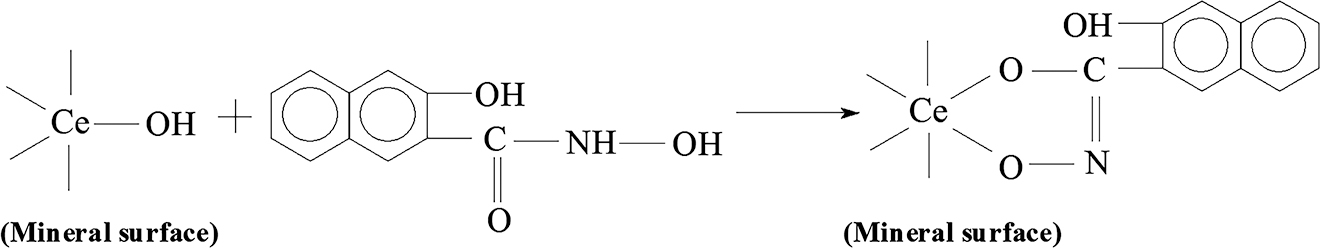 Figure 15: The reaction equation of Ce or La particles in cerium fluorocarbon and oxide particles reacted with RE collectors.