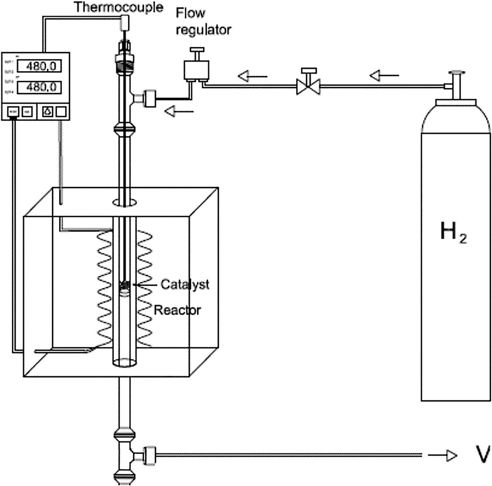 Figure 1:
Fixed bed reactor used for catalyst precursor decomposition and reduction (Gonzalez et al. 2019).