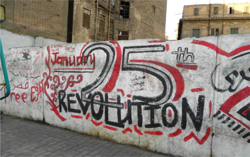 Figure 5: 
This graffiti articulates the name of the Egyptian protests against former President Mubarak as the “25 January Revolution”.
