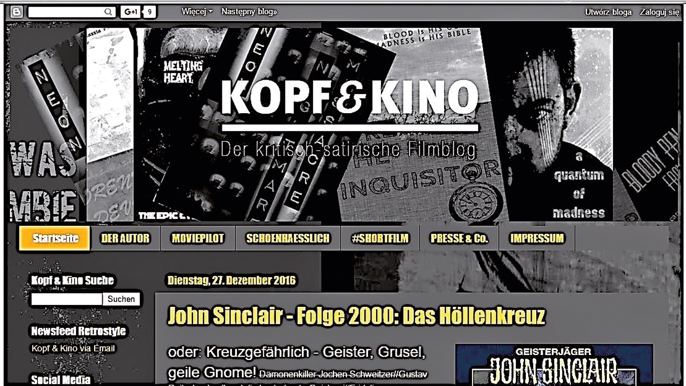 Abb. 8 
            Startseite des Filmblogs „Kopf und Kino“ (Ausschnitt). Es besteht direkter Zugang zu Trailern und Kurzrezensionen. (Quelle: http://kopfundkino.blogspot.de) (10.01.2017)
          