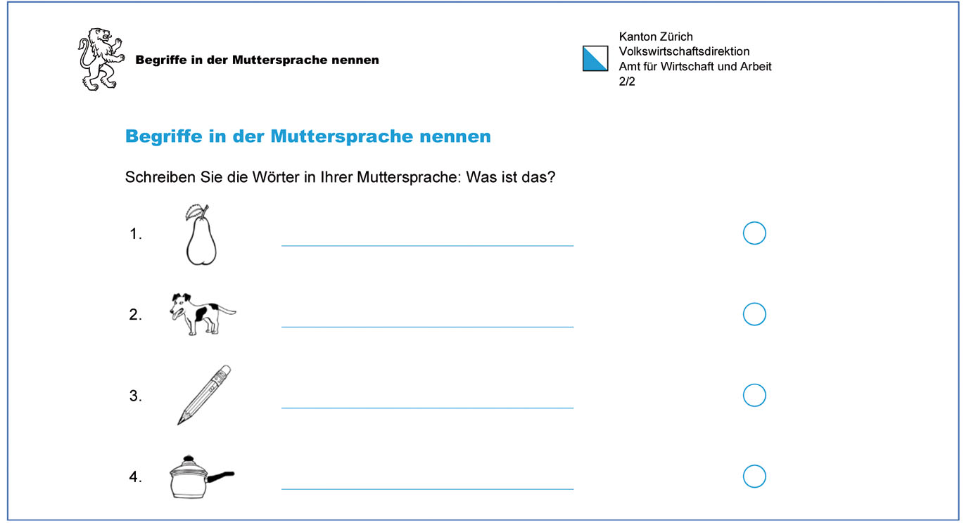 Abbildung 1 
						Ausschnitt aus dem Personenblatt der Deutscheinschätzung für fremdsprachige Stellensuchende
					