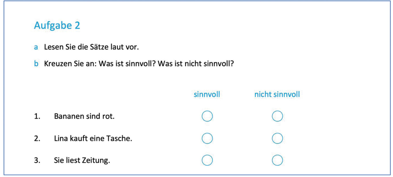 Abbildung 3 
						Ausschnitt aus Aufgabe 2 des Prüfungsteils „Alpha Lesen“
					