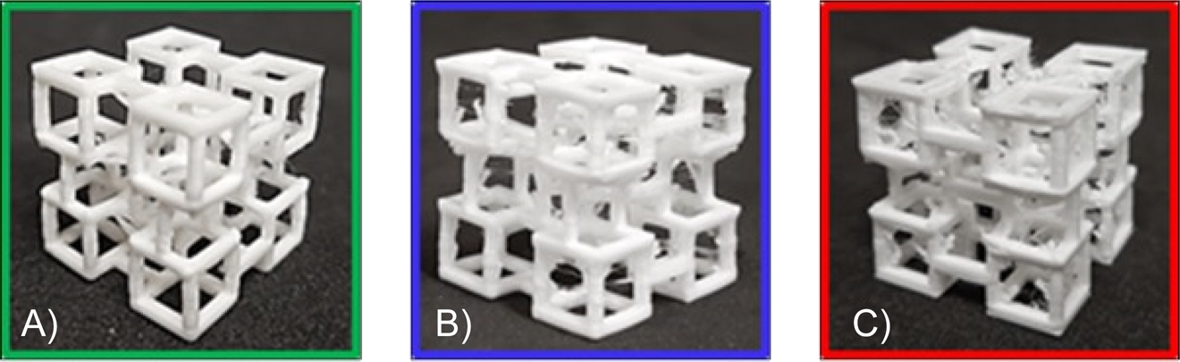 Figure 7: 
Results obtained from the three foaming processes, A) 3P, B) 3T, C) F3.

