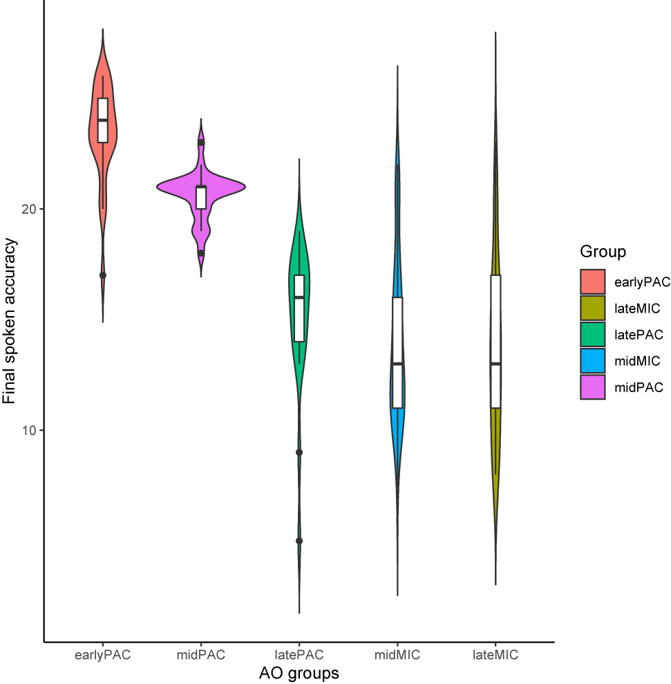 Figure 18: 
Spoken accuracy for the five CLIL groups.
