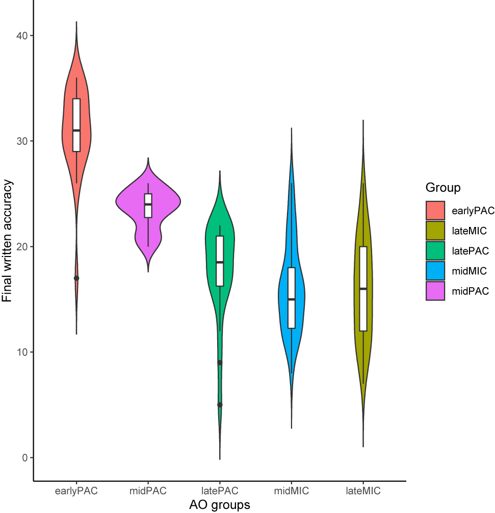 Figure 19: 
Written accuracy for the five CLIL groups.
