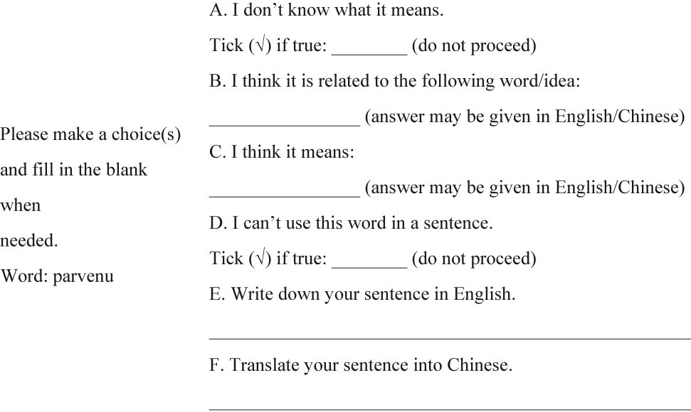 Figure 4: 
An example of the pre-test: parvenu.
