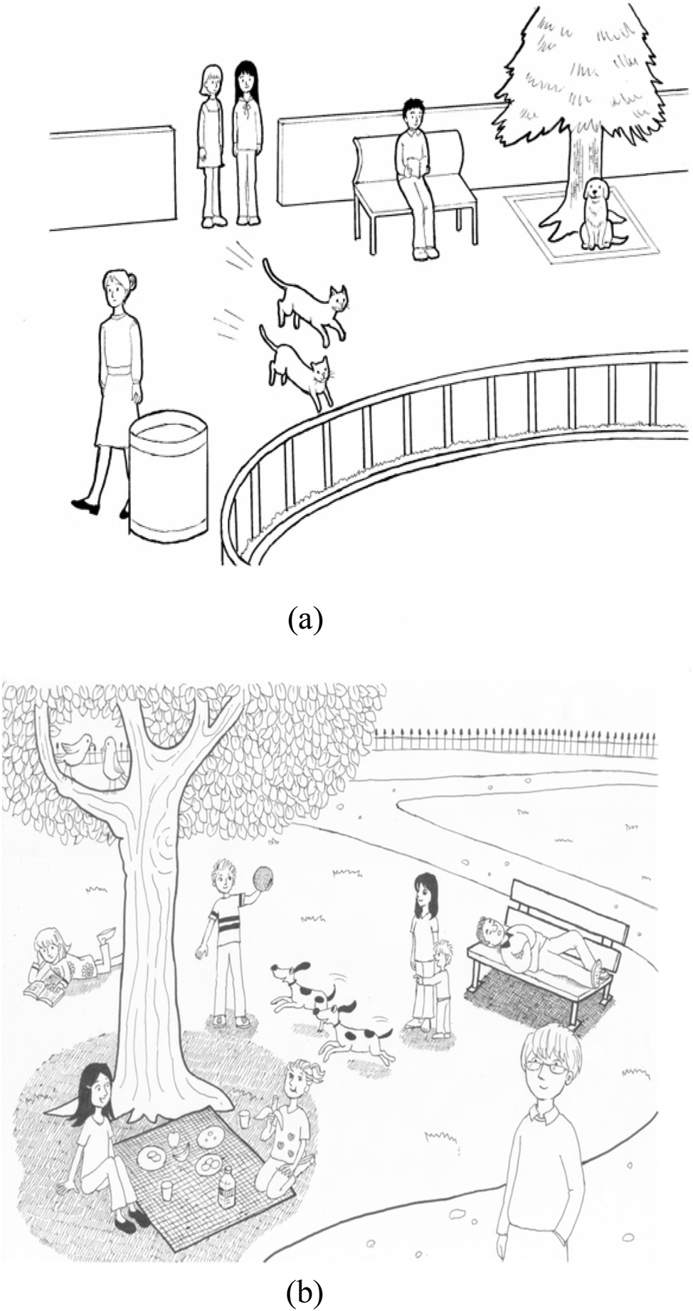 Figure A.1: 
Examples of pictures. (a) An example of main-activity pictures. (b) The unrehearsed picture.
