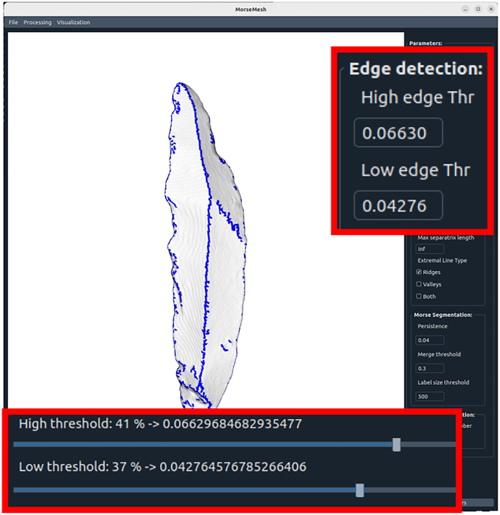Figure 8:
Ridge detection parameters can be found using sliders or input boxes, while seeing the impact on the mesh.
