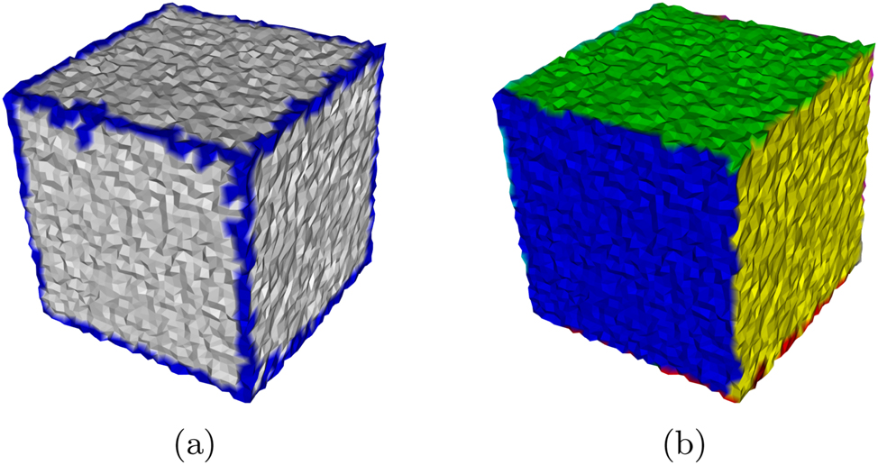 Figure 12:
Synthetic cube with noise (a) edge detection and (b) segmentation.