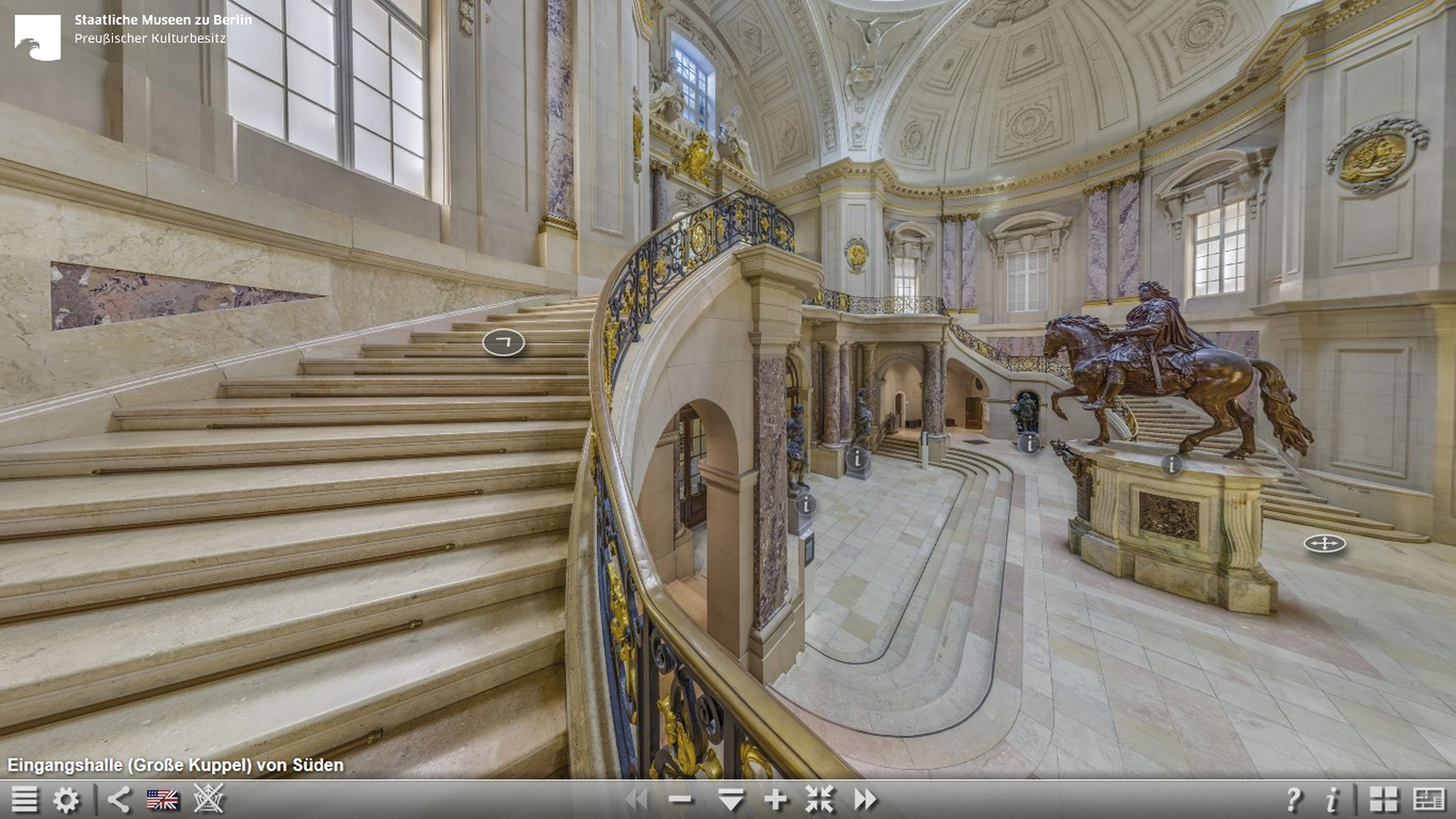Abbildung 3 Screenshot Eingangsbild zur virtuellen Panoramatour durch das Bode Museum (Quelle: http://bode360.smb.museum/ [7.6.2017]).