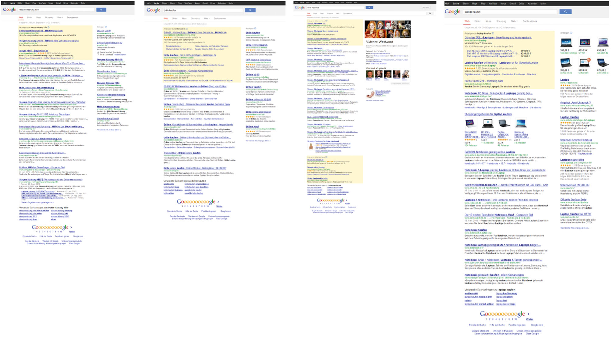 Abbildung 3 Screenshots der in der Studie verwendeten Suchergebnisseiten.