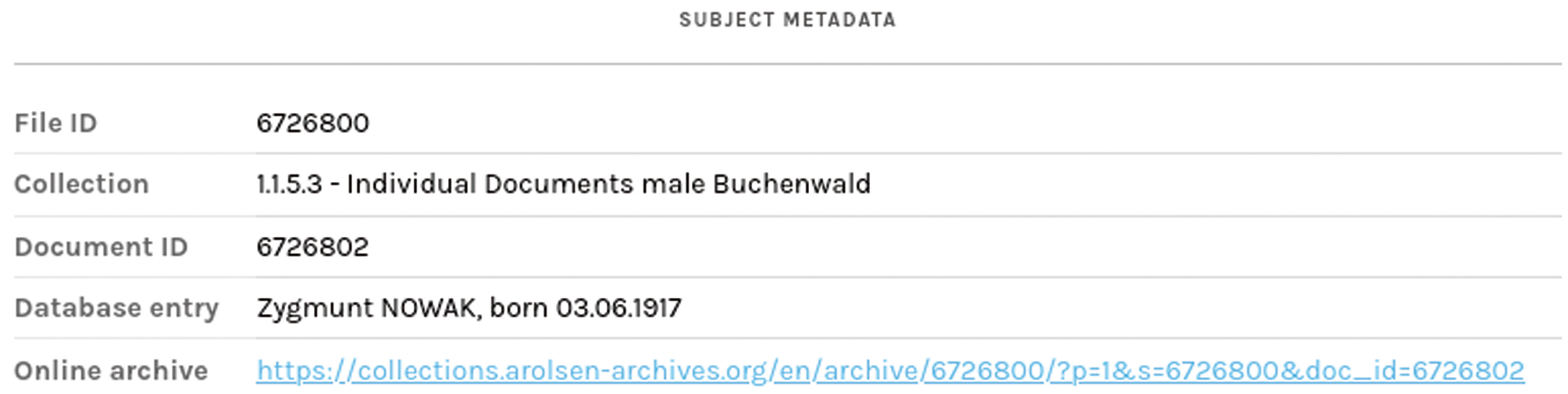Abb. 3 Anzeige „Subject Metadata“ als Resultat eines Manifestes.